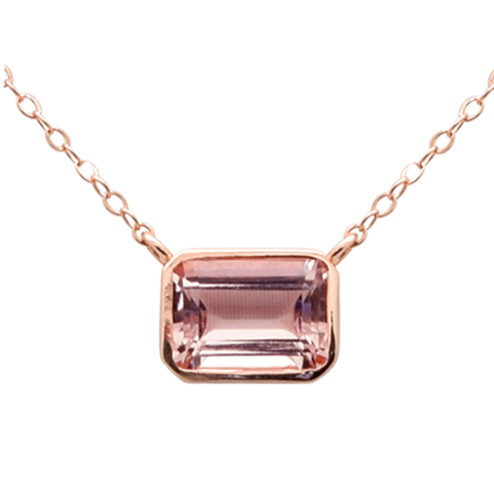 Collar Pendant Solitaire Bezel De Morganita Y Piedra Preciosa En Oro Rosa De 14K 11.19Ct