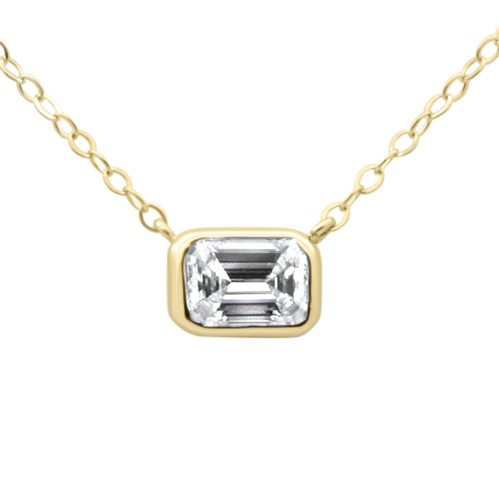 Collar Pendant Solitaire De Esmeralda Y Diamante En Oro Amarillo De 14K .32Ct