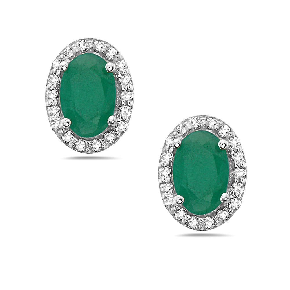 Aretes En Oro Blanco De 14K Con Diamante Y Esmeralda 0.94 Ct