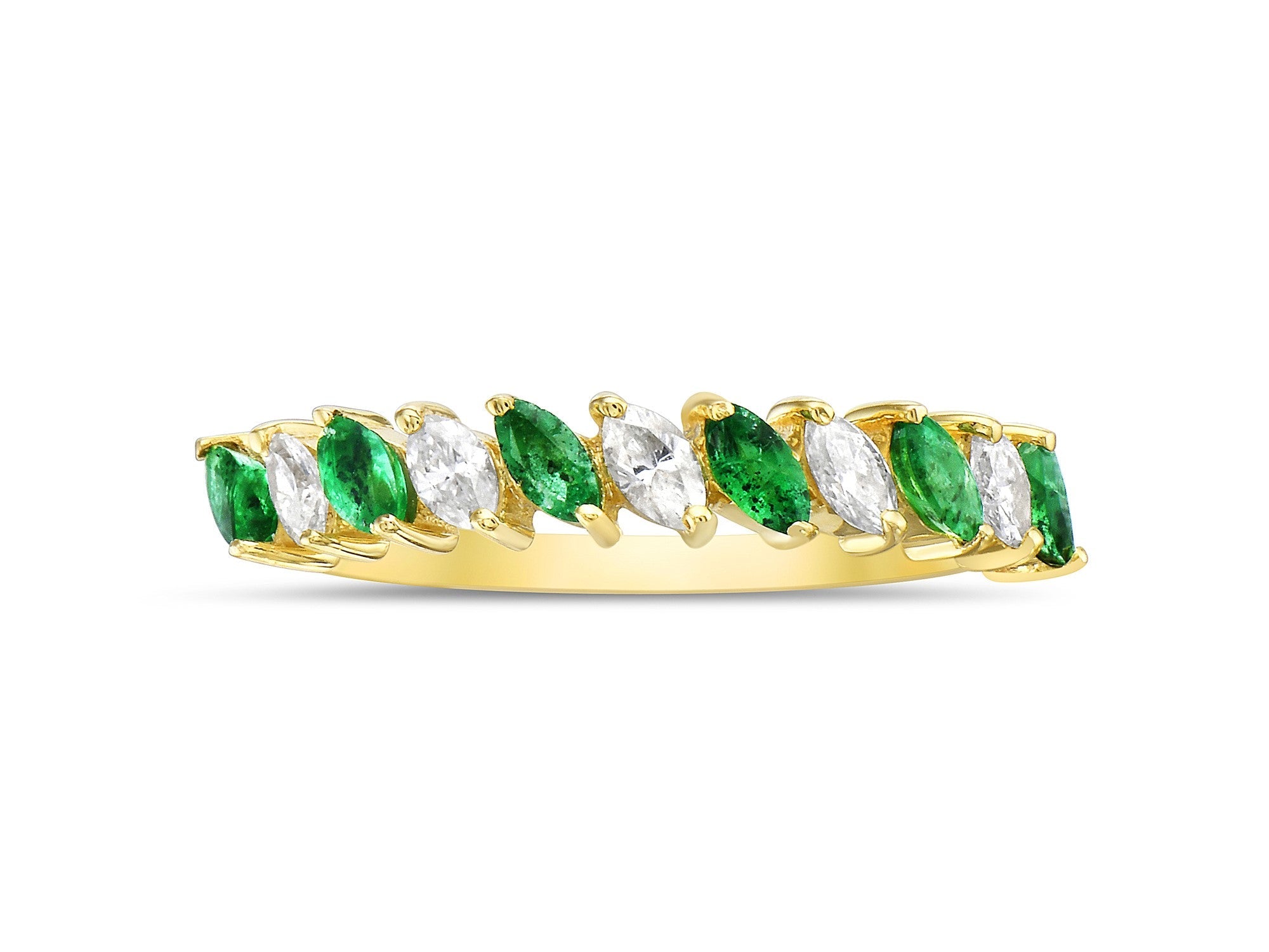 Anillo En Oro Amarillo De 14K Con Diamante Y Esmeralda 0.85 Ct