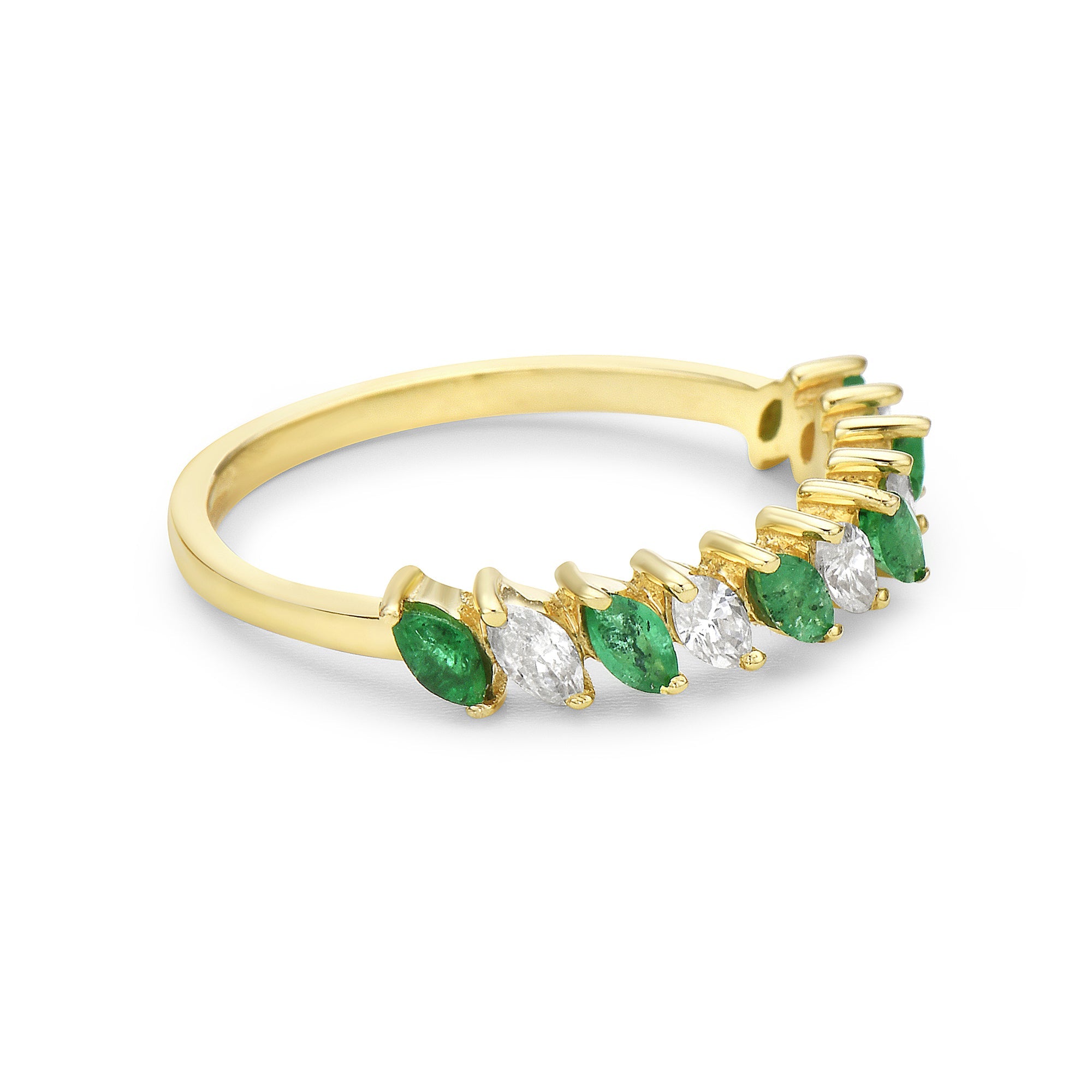 Anillo En Oro Amarillo De 14K Con Diamante Y Esmeralda 0.85 Ct