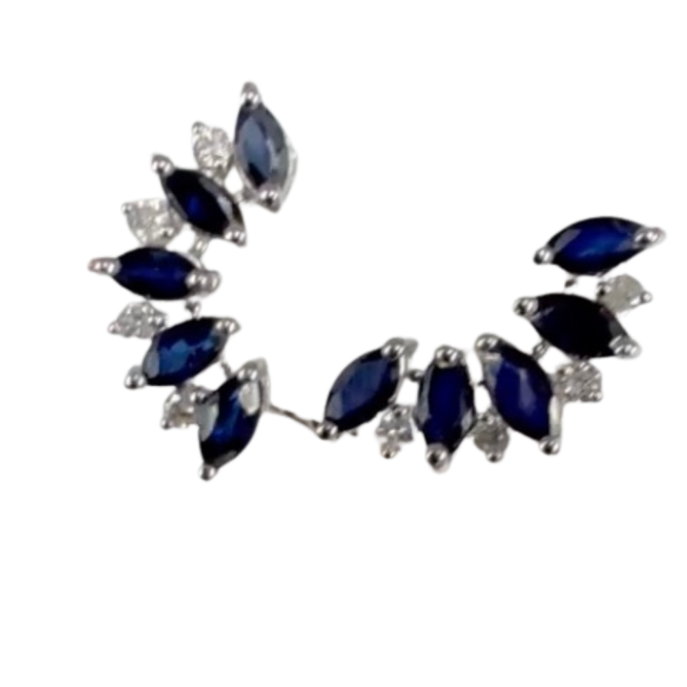 Sapphire climber earrings Blue sapphire 1.3 ct Natural diamond 0.12ct