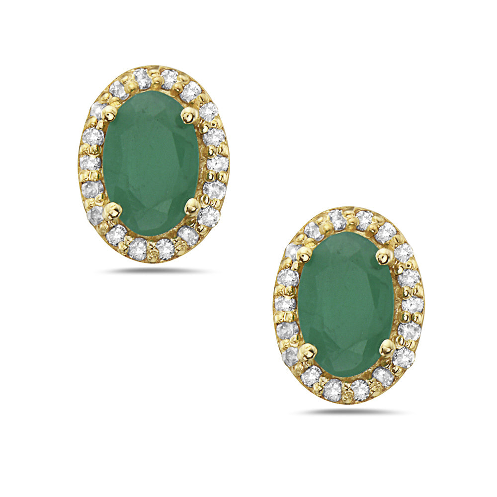 Aretes En Oro Amarillo De 14K Con Diamante Y Esmeralda 0.94 Ct