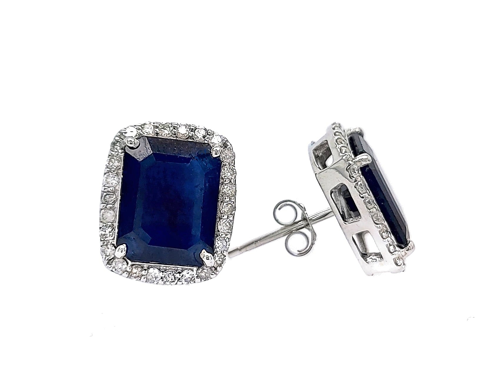 Aretes En Oro Blanco De 14K Con Diamante Y Zafiro 5.65 Ct