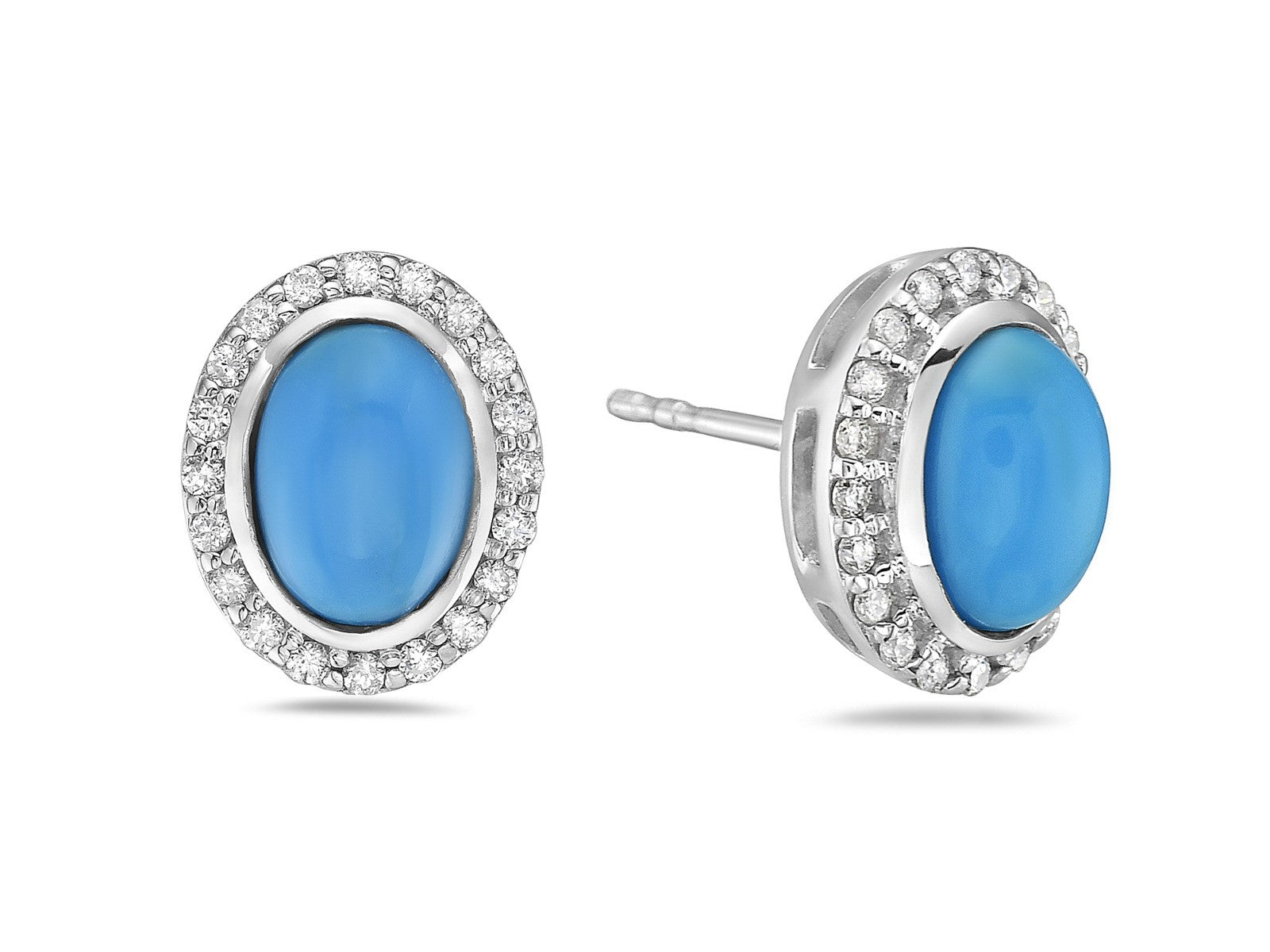 Aretes En Oro Blanco De 14K Con Diamante Y Turquesa 1.7 Ct