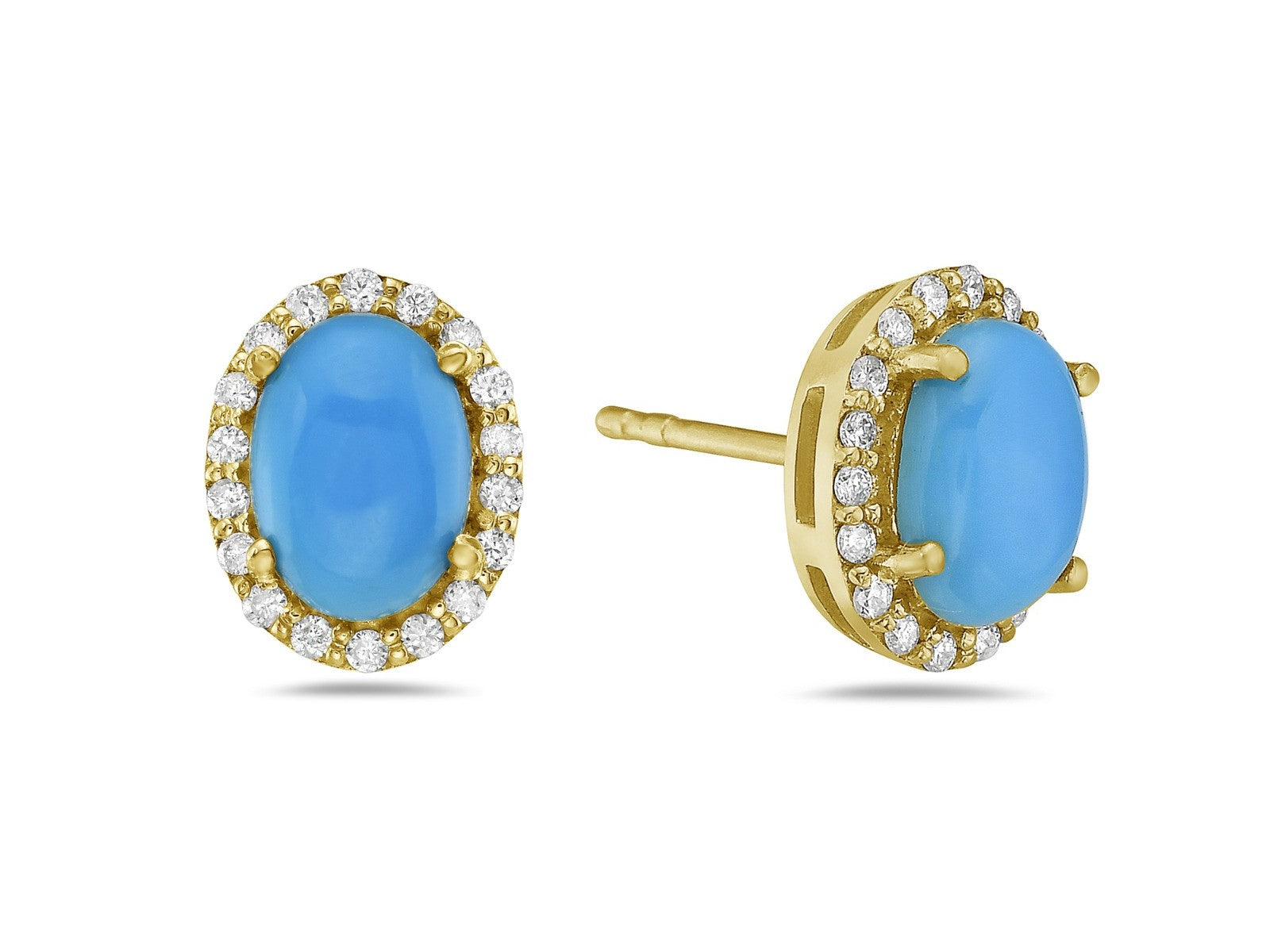 Aretes En Oro Amarillo De 14K Con Diamante Y Turquesa 1.7 Ct