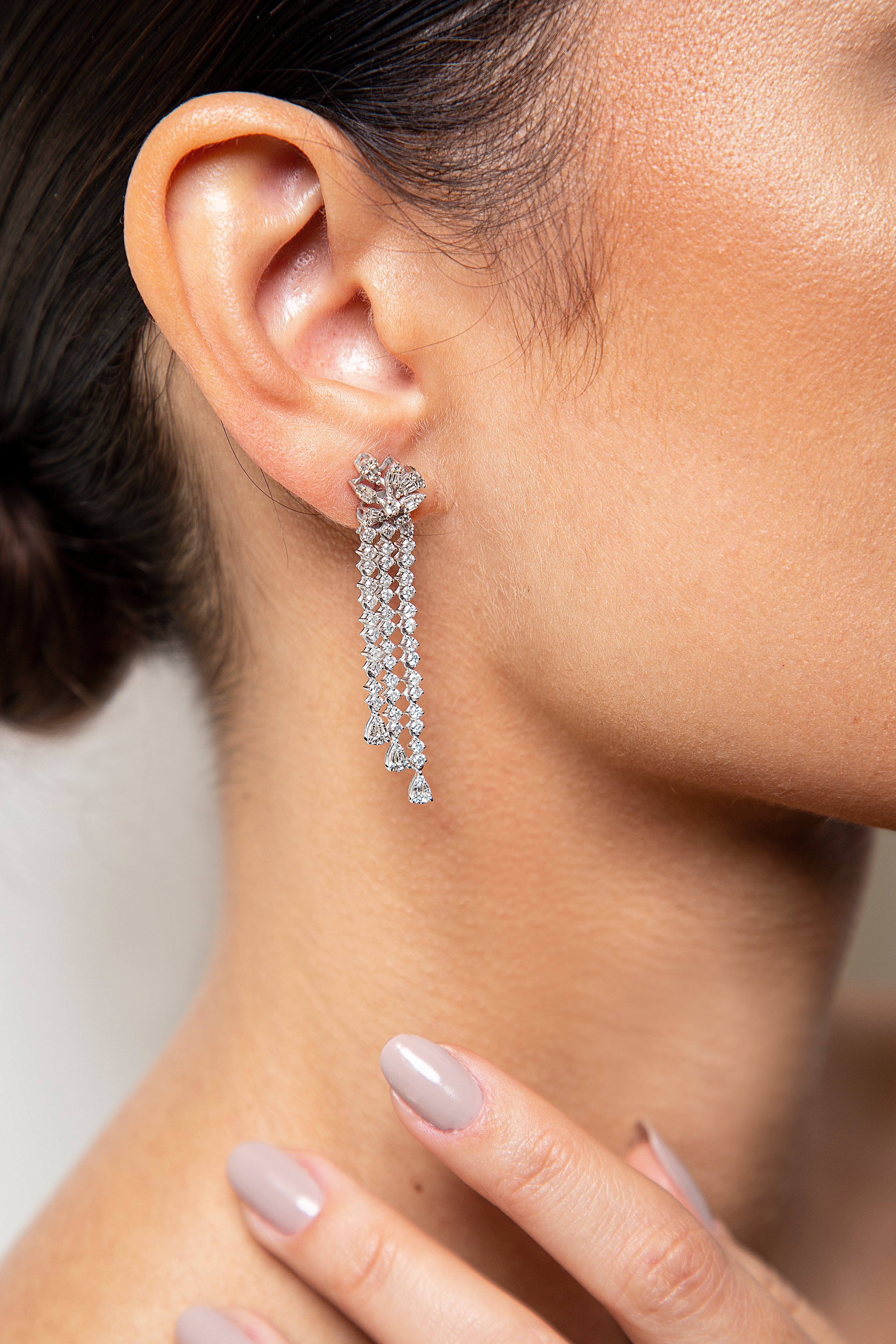 Aretes Largos / Colgantes Diamante Oro Blanco 14K 2.05 ct.