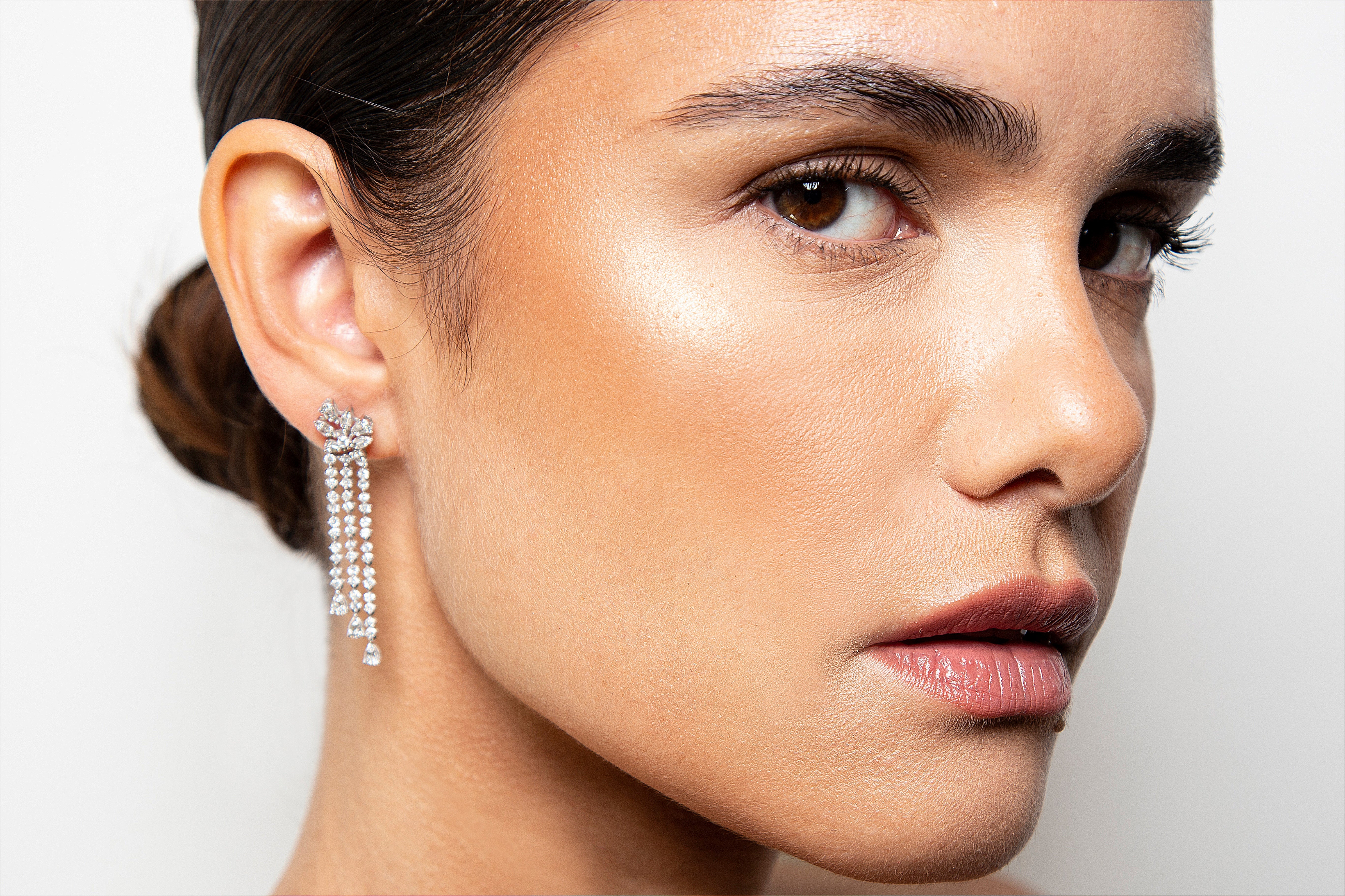 Aretes Largos / Colgantes Diamante Oro Blanco 14K 2.05 ct.