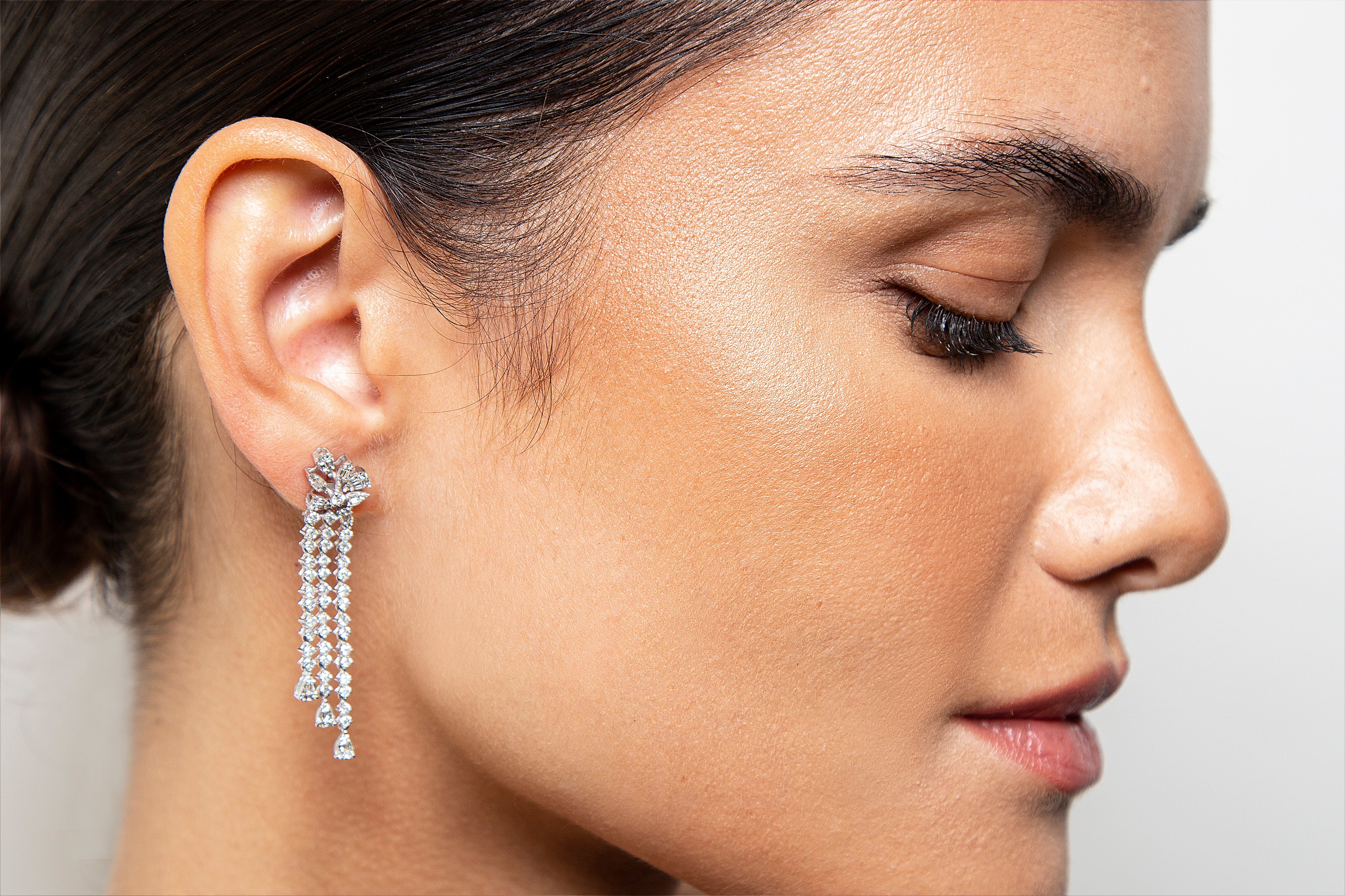 Aretes Largos / Colgantes Diamante Oro Blanco 14K 2.05 ct.