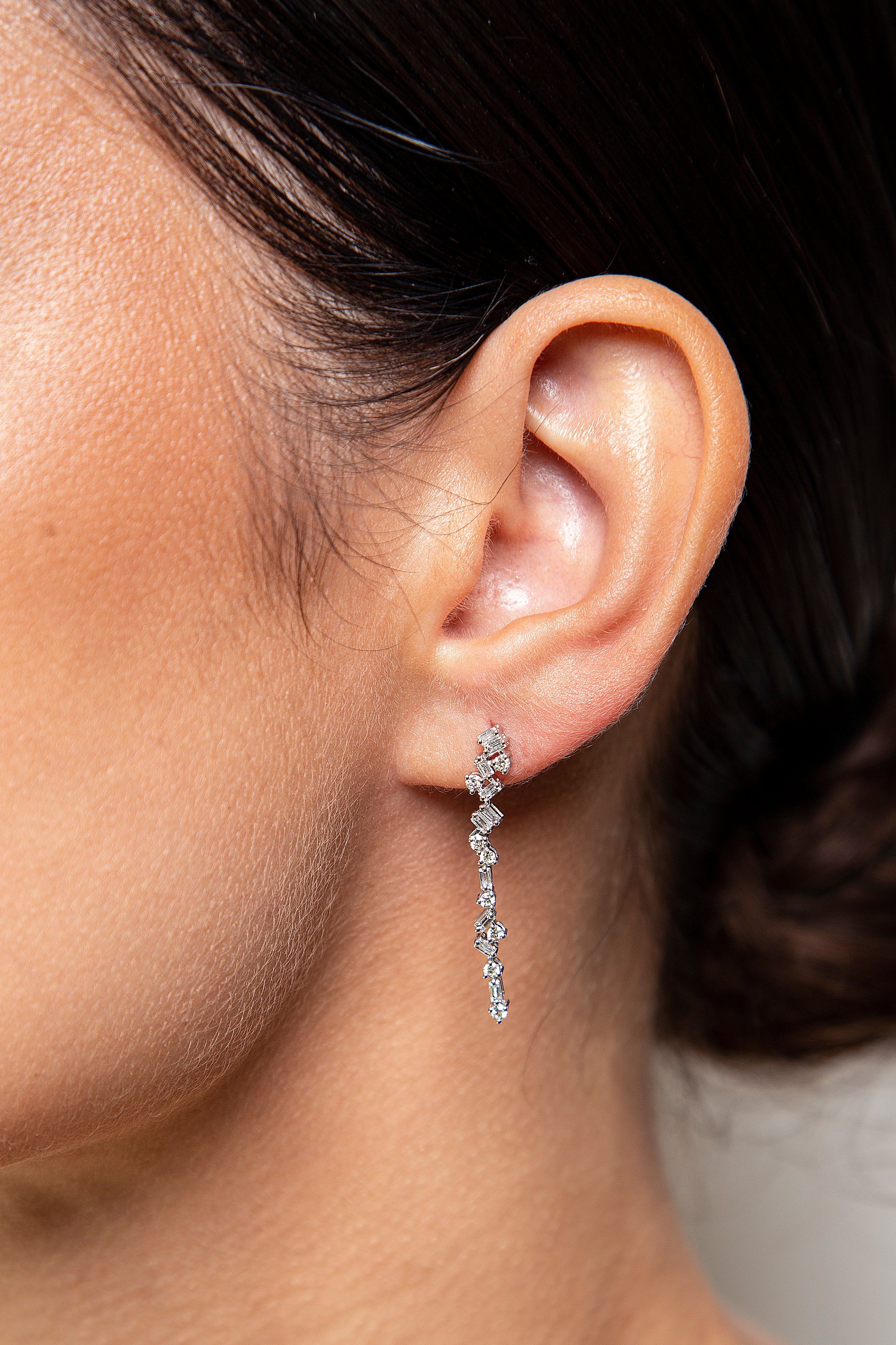 Aretes Largos / Colgantes Diamante Oro Blanco 14K 0.86 ct.