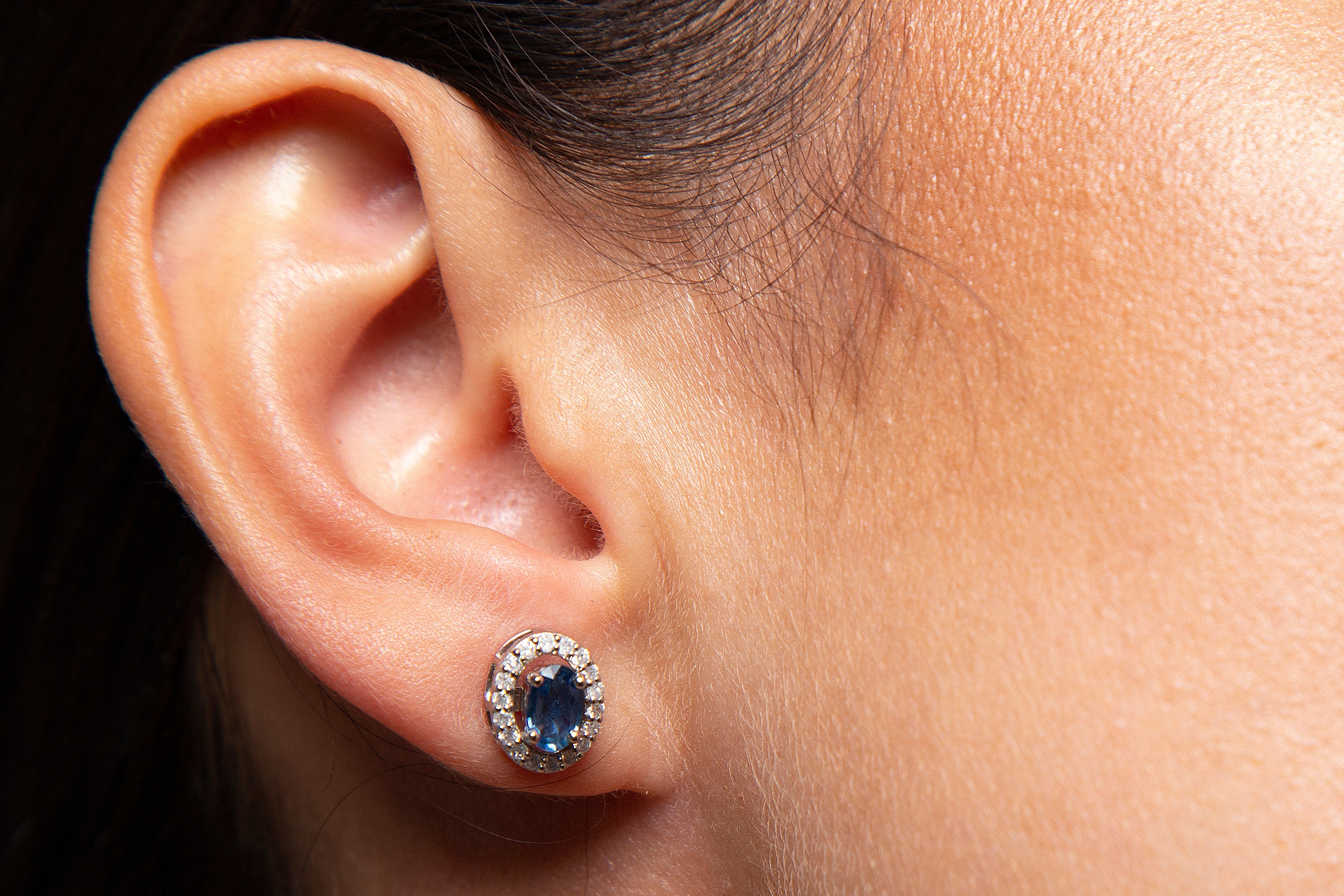 Aretes Studs Diamante Rubí Esmeralda Zafiro Oro Blanco 14K  ct.