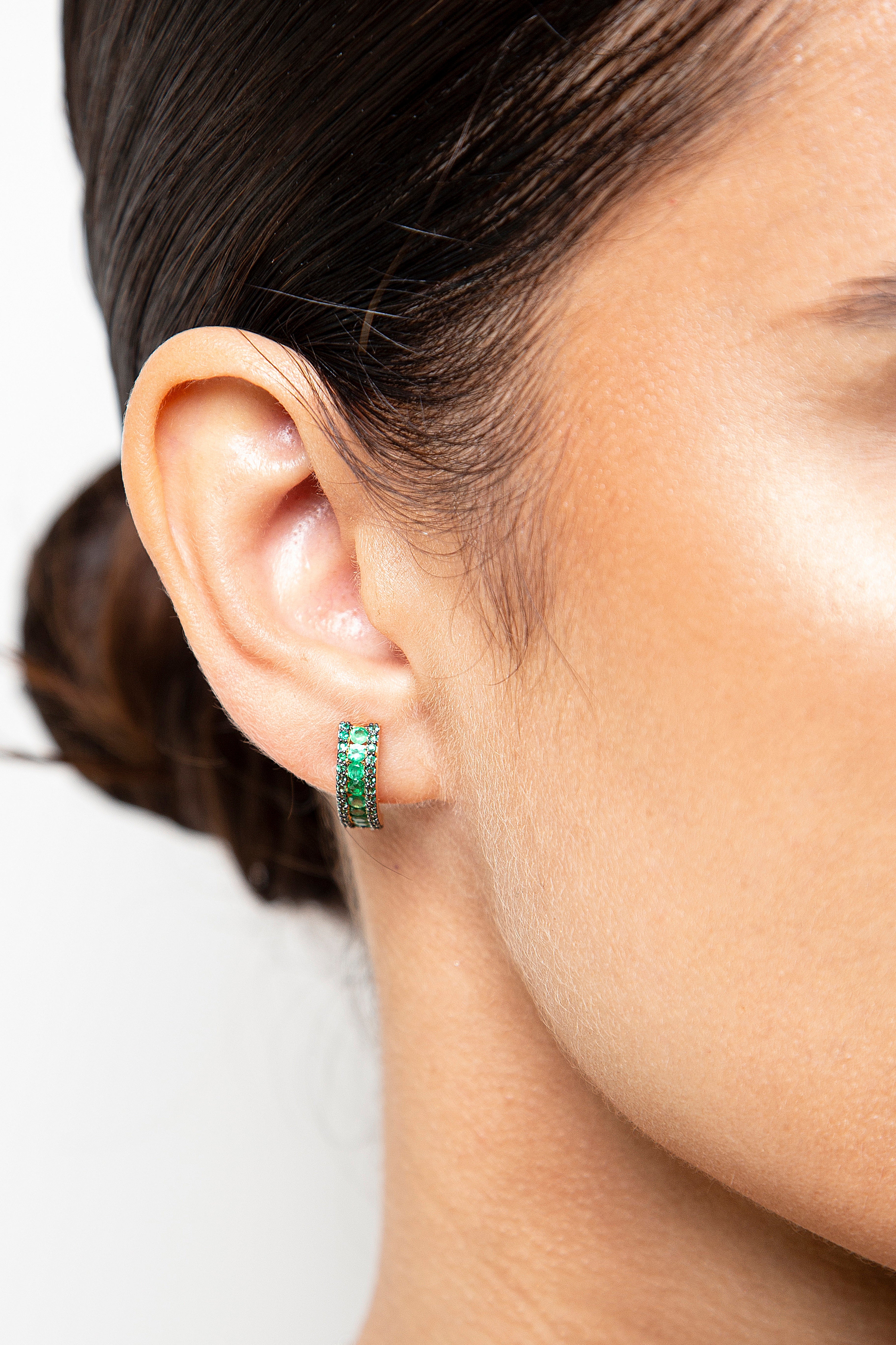 Aretes Hoops / Arracadas Diamante Esmeralda Oro Amarillo 14K 0.96 ct.