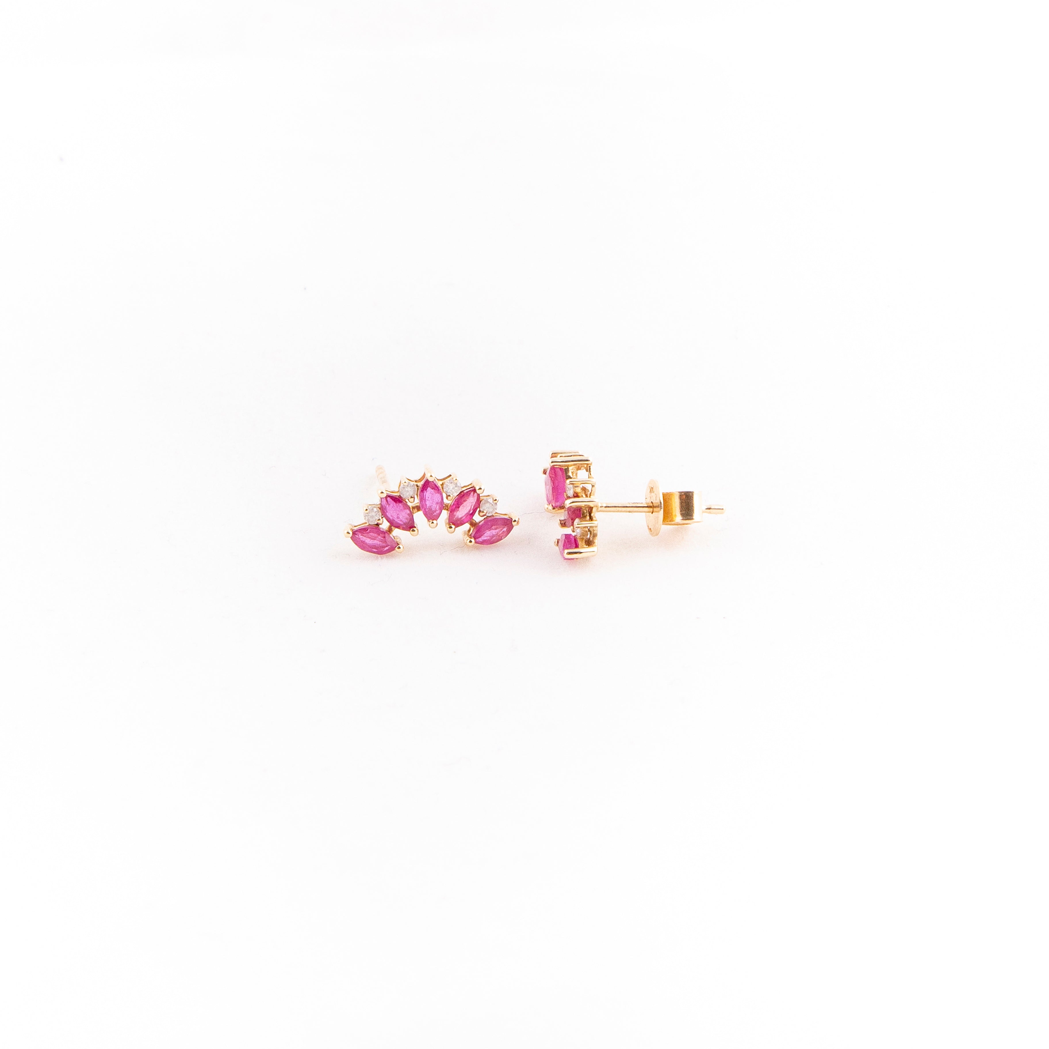 Aretes Climbers Diamante Rubí Oro Amarillo 14K 1.32 ct.