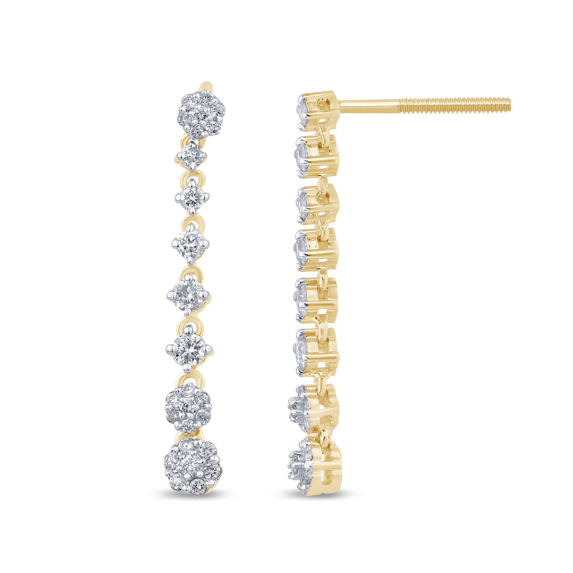 Aretes Drop Dangle De Diamante En Oro Amarillo De 14K .43Ct