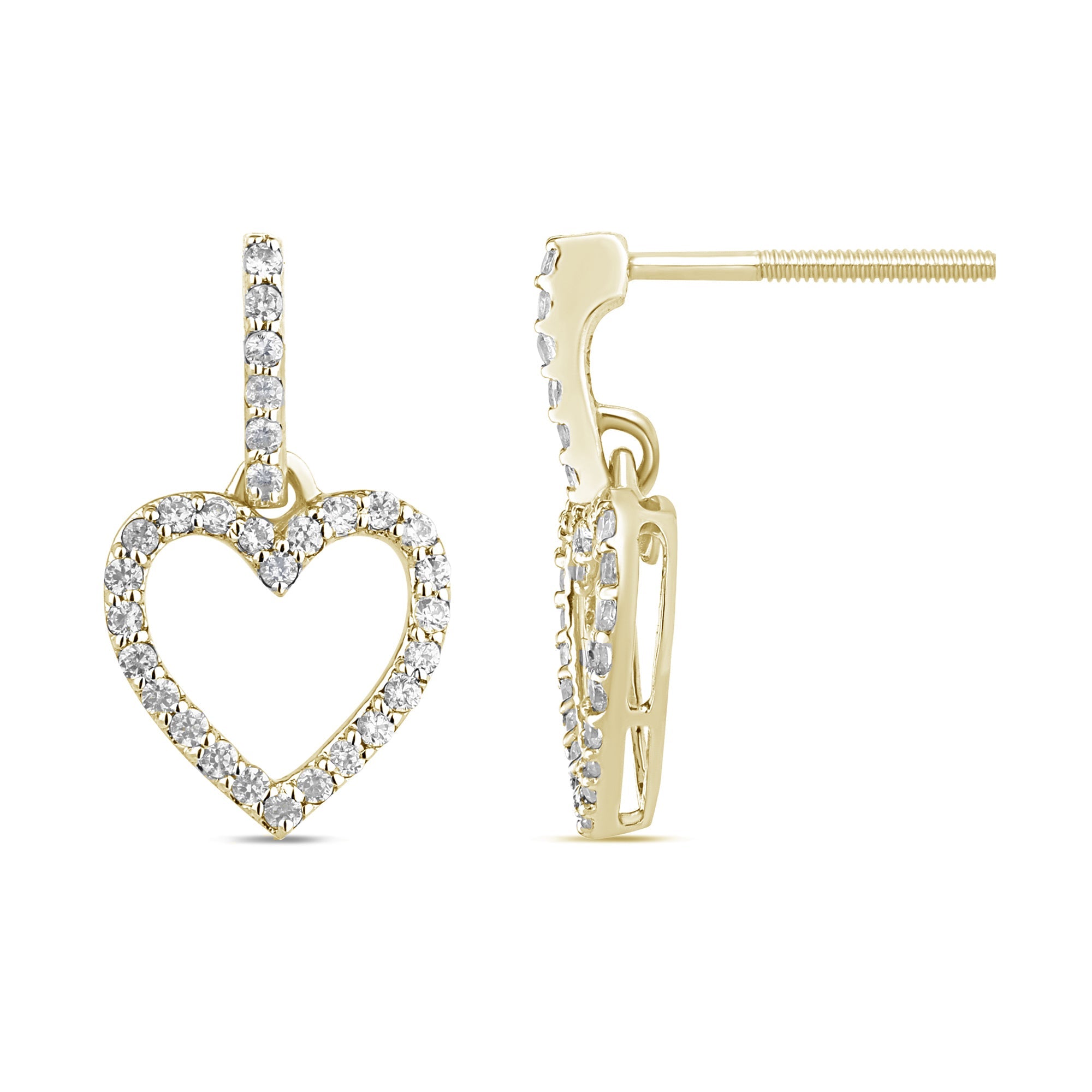 Aretes Corazón De Diamante En Oro Amarillo De 14K .23Ct