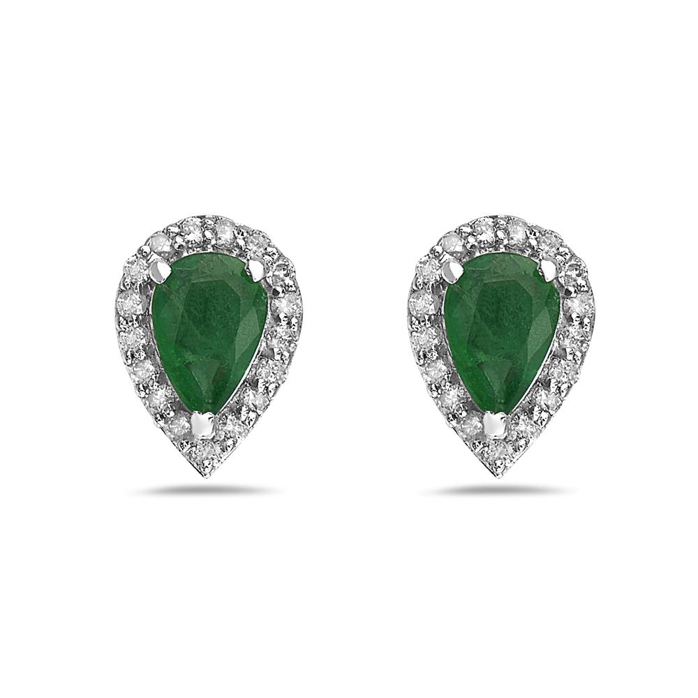 Aretes En Oro Blanco De 14K Con Diamante Y Esmeralda 0.99 Ct