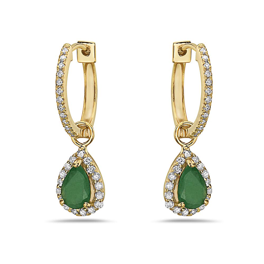 Aretes En Oro Amarillo De 14K Con Diamante Y Esmeralda 1.06 Ct