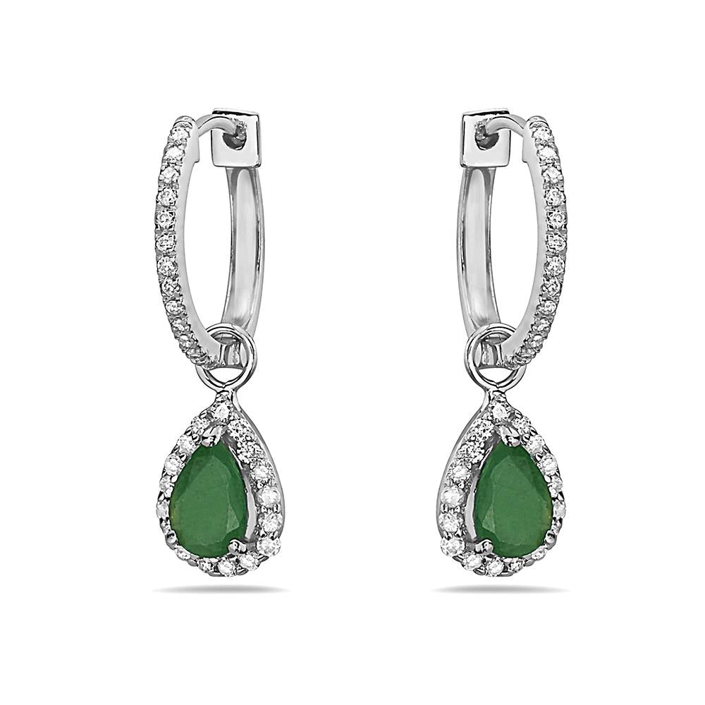Aretes En Oro Blanco De 14K Con Diamante Y Esmeralda 1.06 Ct