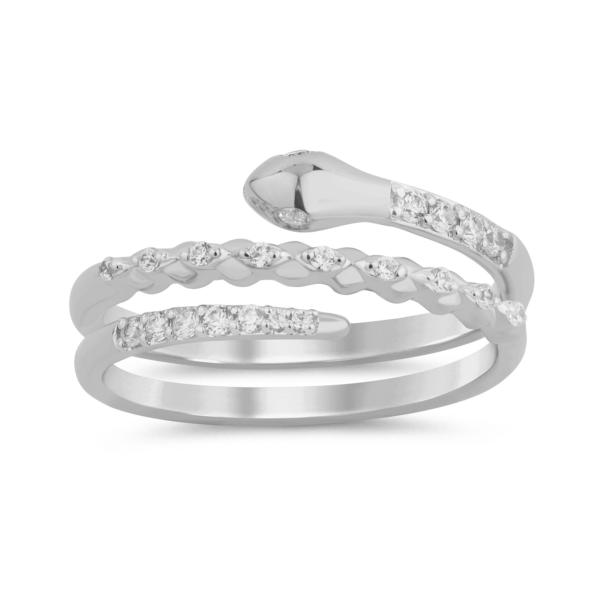 Anillo Serpiente De Diamante En Oro Blanco De 14K .20Ct