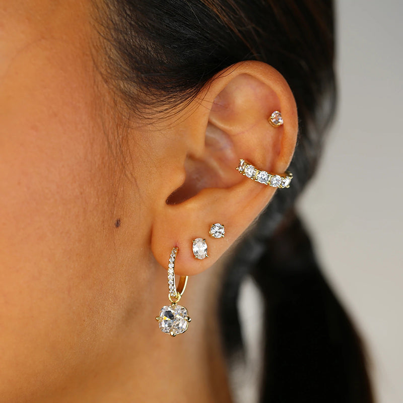 Arete Hoops Plata S925 Baño de oro 14k con Piedra Estilo Diamante 2.64g