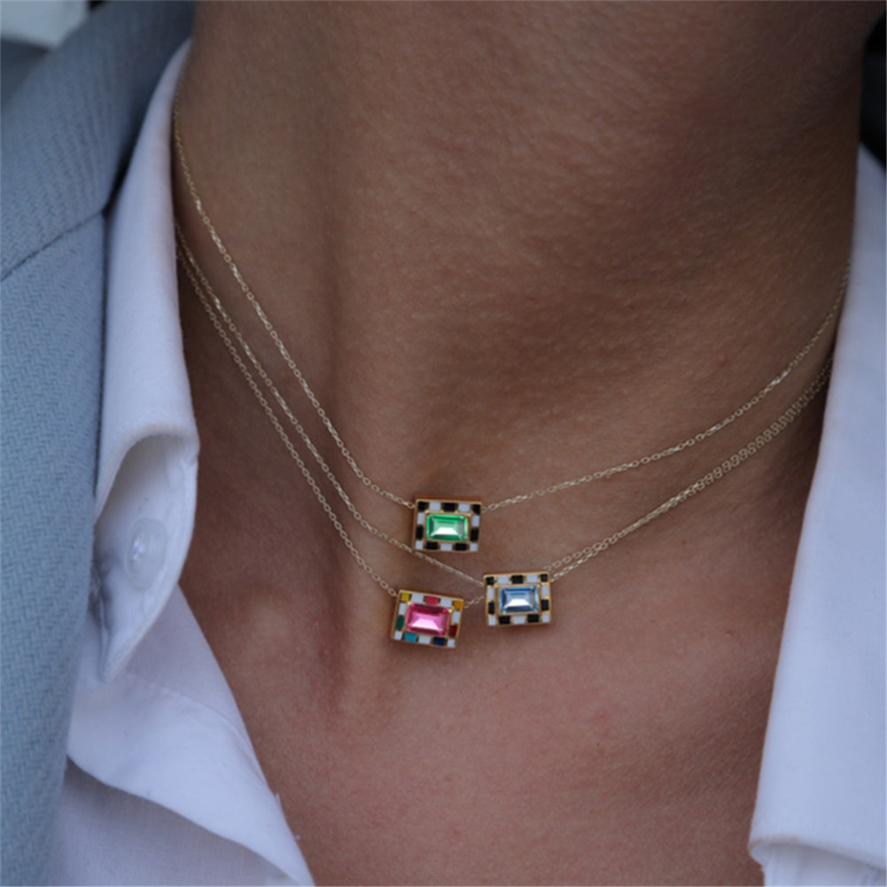 Collar Solitario Plata S925 con Baño de oro 14k 1.95g