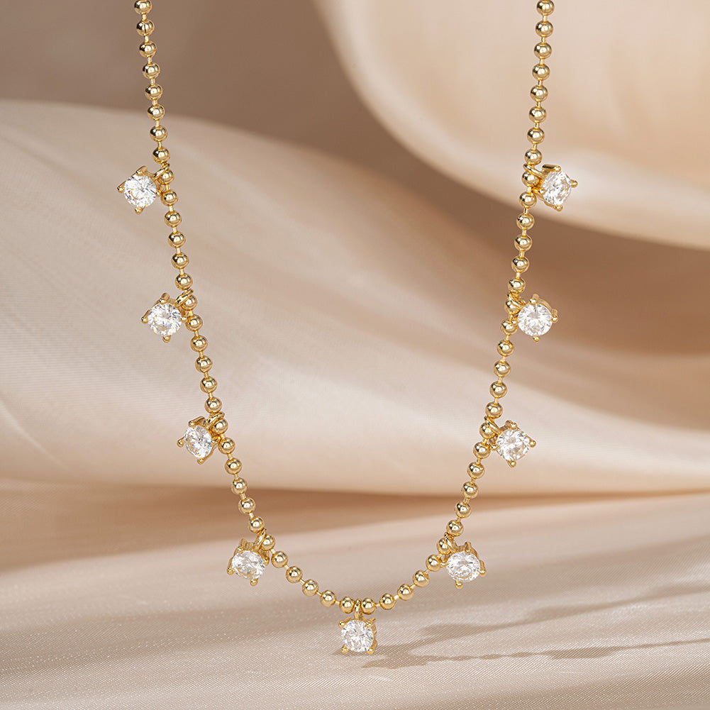 Collar Plata S925 Baño de oro 14k con Piedra Estilo Diamante 7.7g