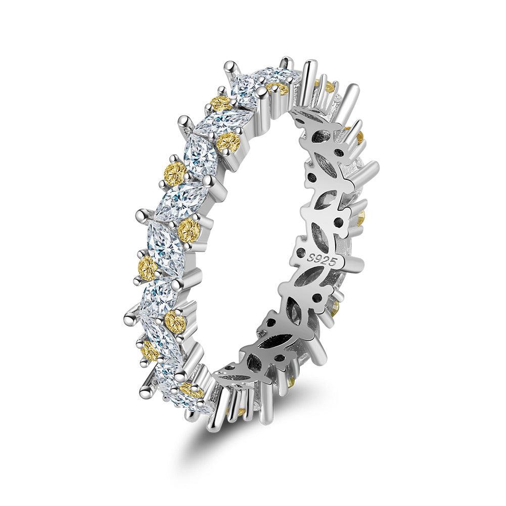 Anillo Eternity Plata S925 Baño de oro con Piedra Estilo Diamante 2.87g