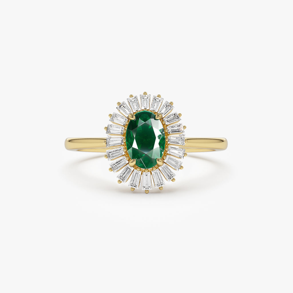 Anillo De Esmeralda Con Halo De Diamantes En Oro Amarillo De 14K 0.75Ct