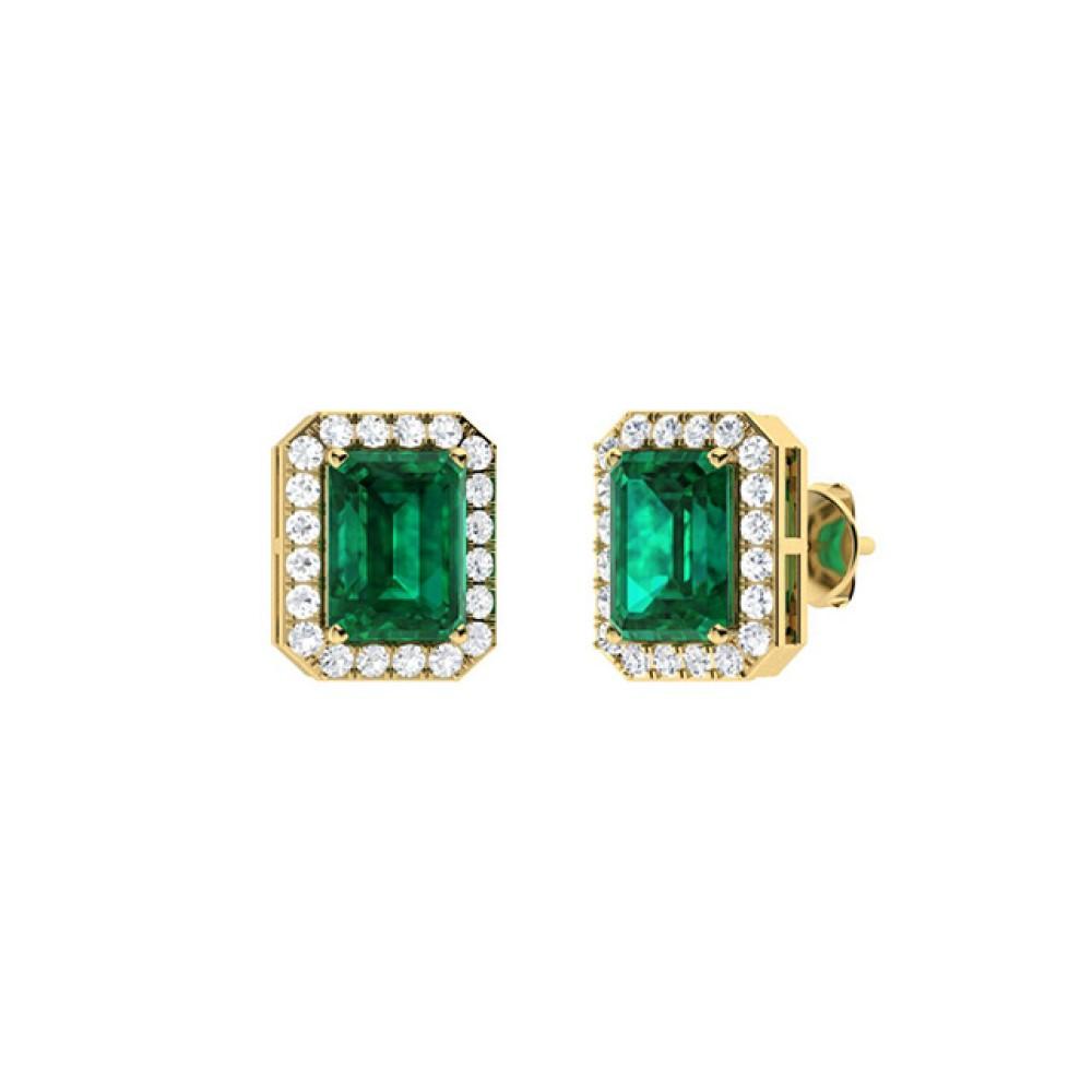 Aretes En Oro Amarillo De 14K Con Diamante Y Esmeralda 0.82 Ct