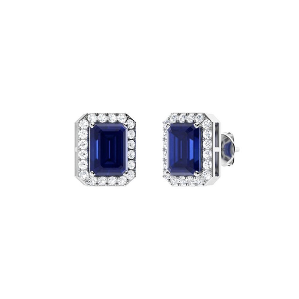 Aretes En Oro Blanco De 14K Con Diamante Y Esmeralda 2.07 Ct