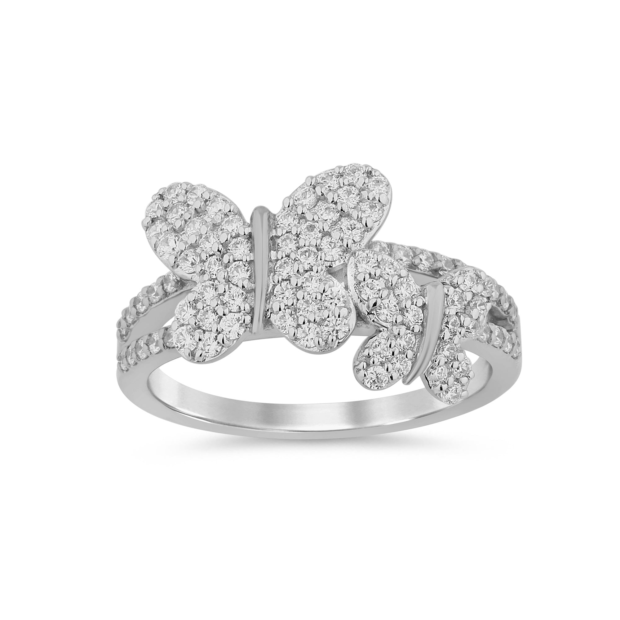 Anillo Mariposa De Diamante En Oro Blanco De 14K .62Ct