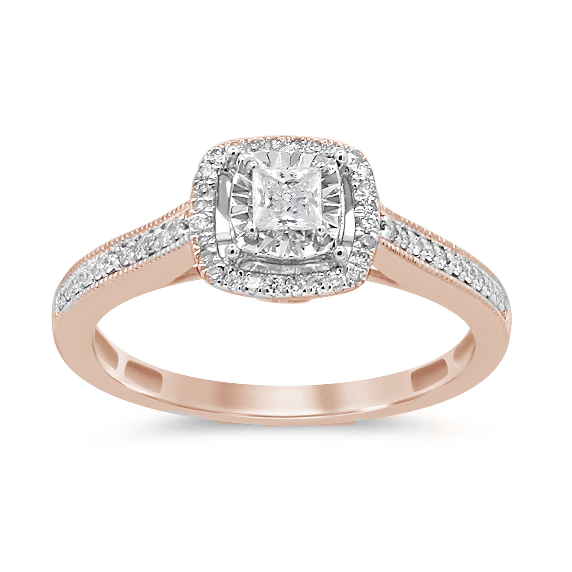 Anillo Halo De Diamante En Oro Rosa De 14K .26Ct