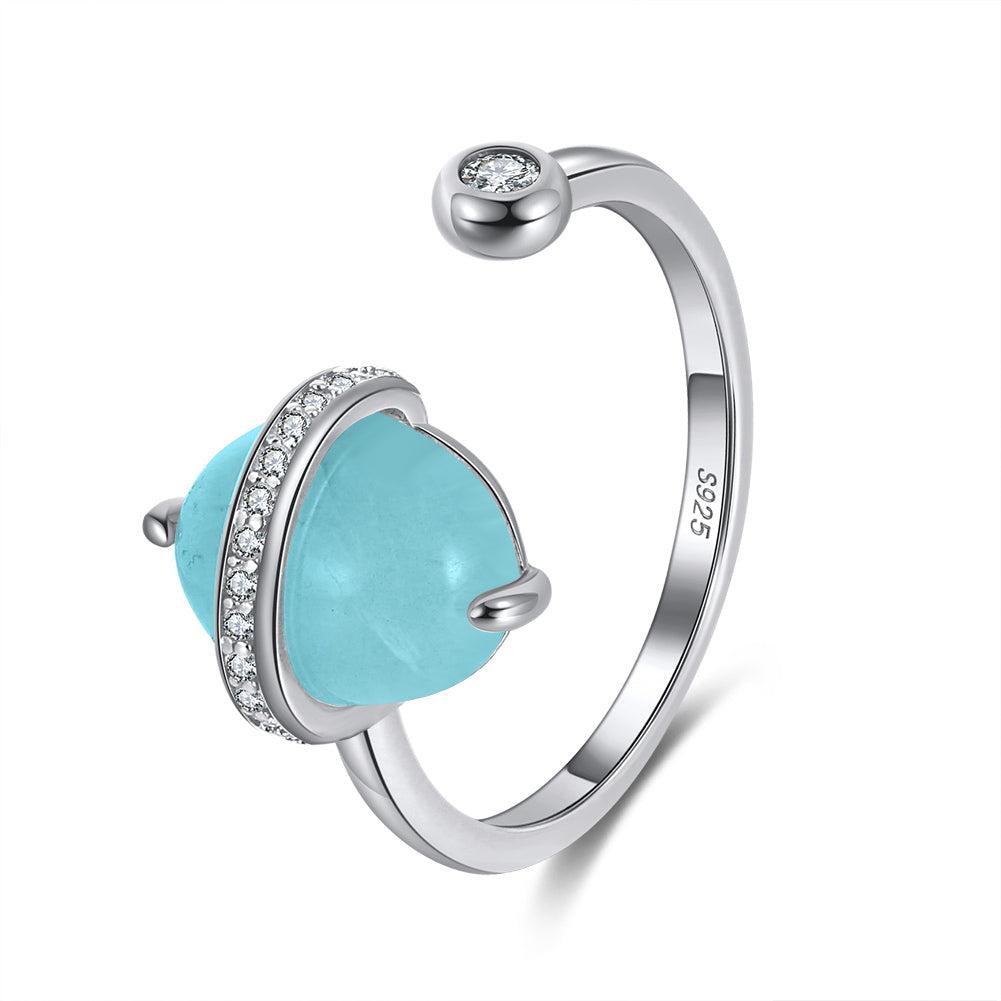 Anillo Abierto Plata S925 Baño de oro con Aquamarina natural 3.2g