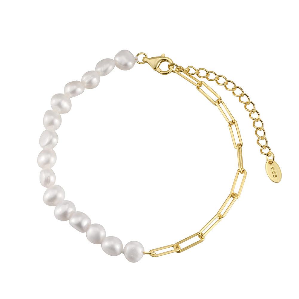Pulsera Plata S925 Baño de oro 14k con Perla natural 3.7g