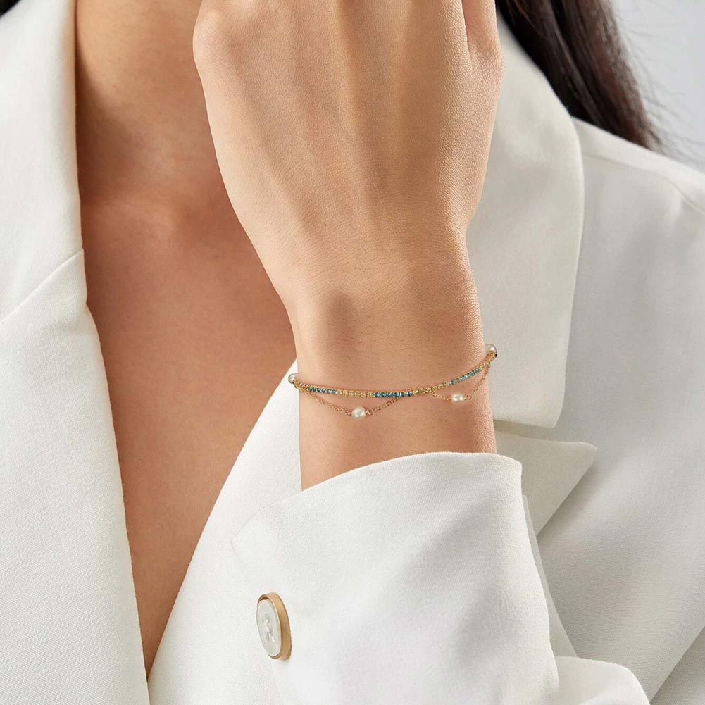 Pulsera Tennis Plata S925 Baño de oro 14k 3.20g