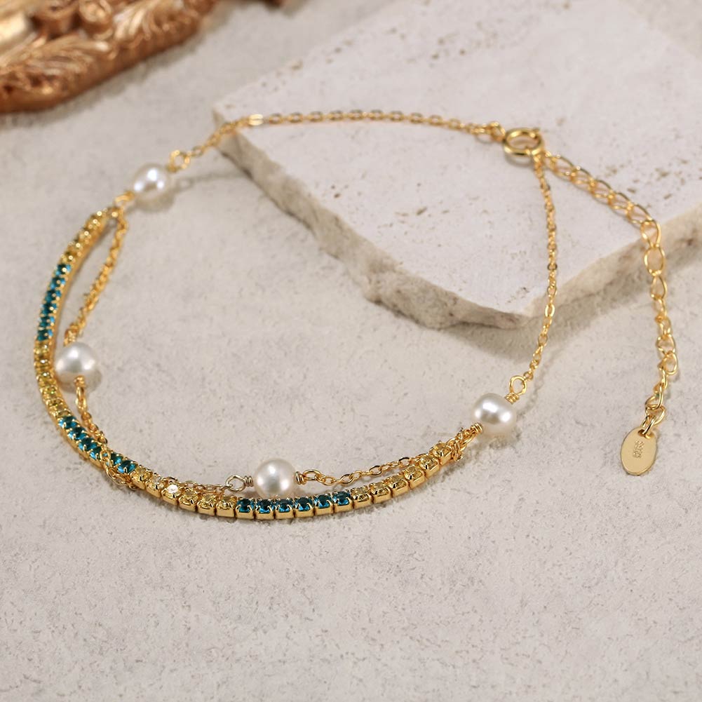 Pulsera Tennis Plata S925 Baño de oro 14k 3.20g