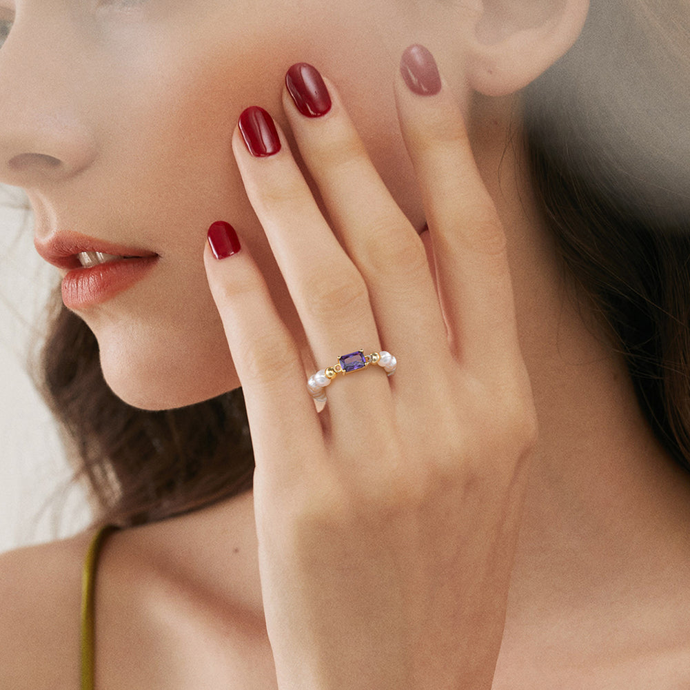 Anillo Plata S925 Baño de oro 14k con Perla natural + circonia 1.79g