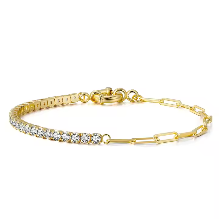 Pulsera Tennis Plata S925 Baño de oro 14k con Piedra Estilo Diamante 7"