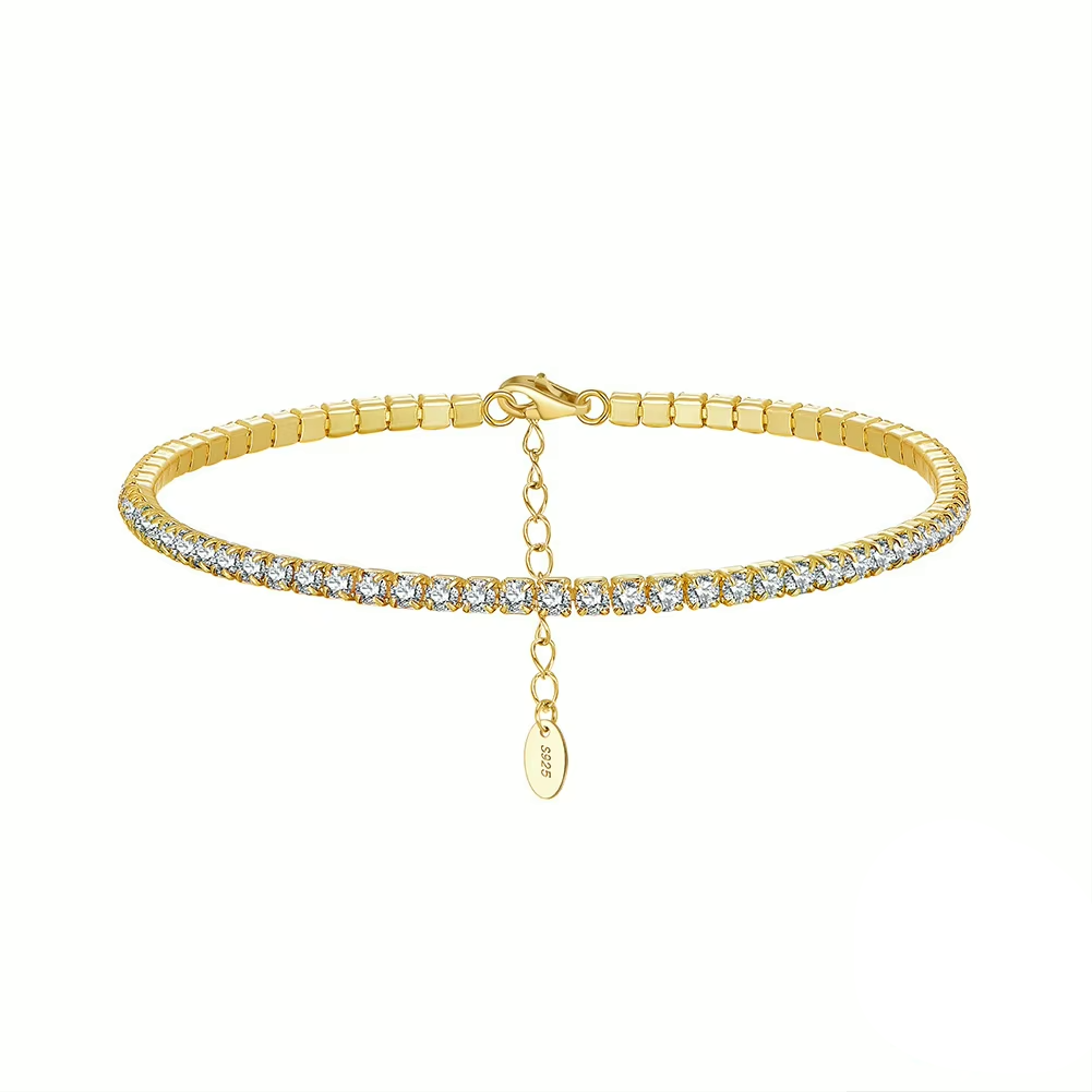Pulsera Tennis Plata S925 Baño de oro 14k con Piedra Estilo Diamante 6.5+2"