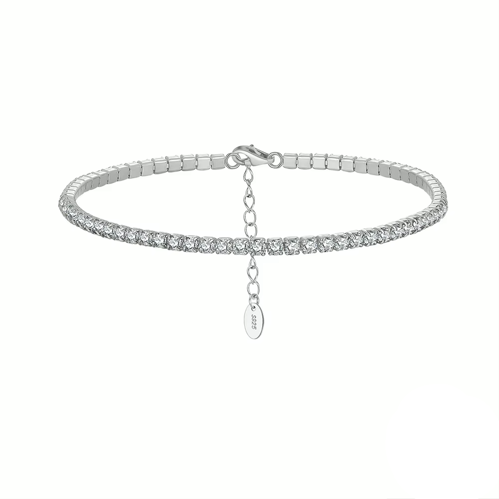 Pulsera Tennis Plata S925 Baño de oro con Piedra Estilo Diamante 6.5+2"