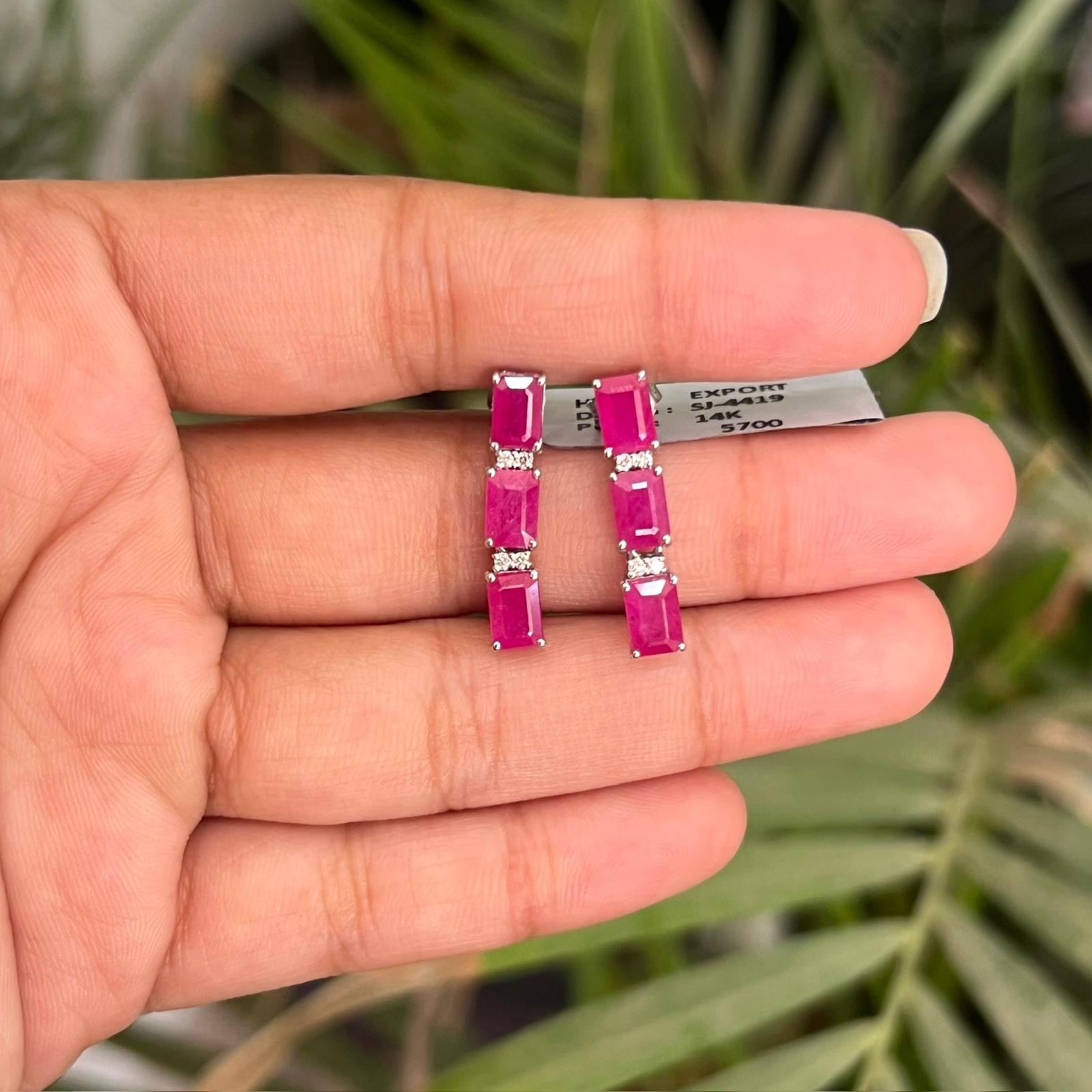 Aretes colgantes Rubí con diamante oro 14k