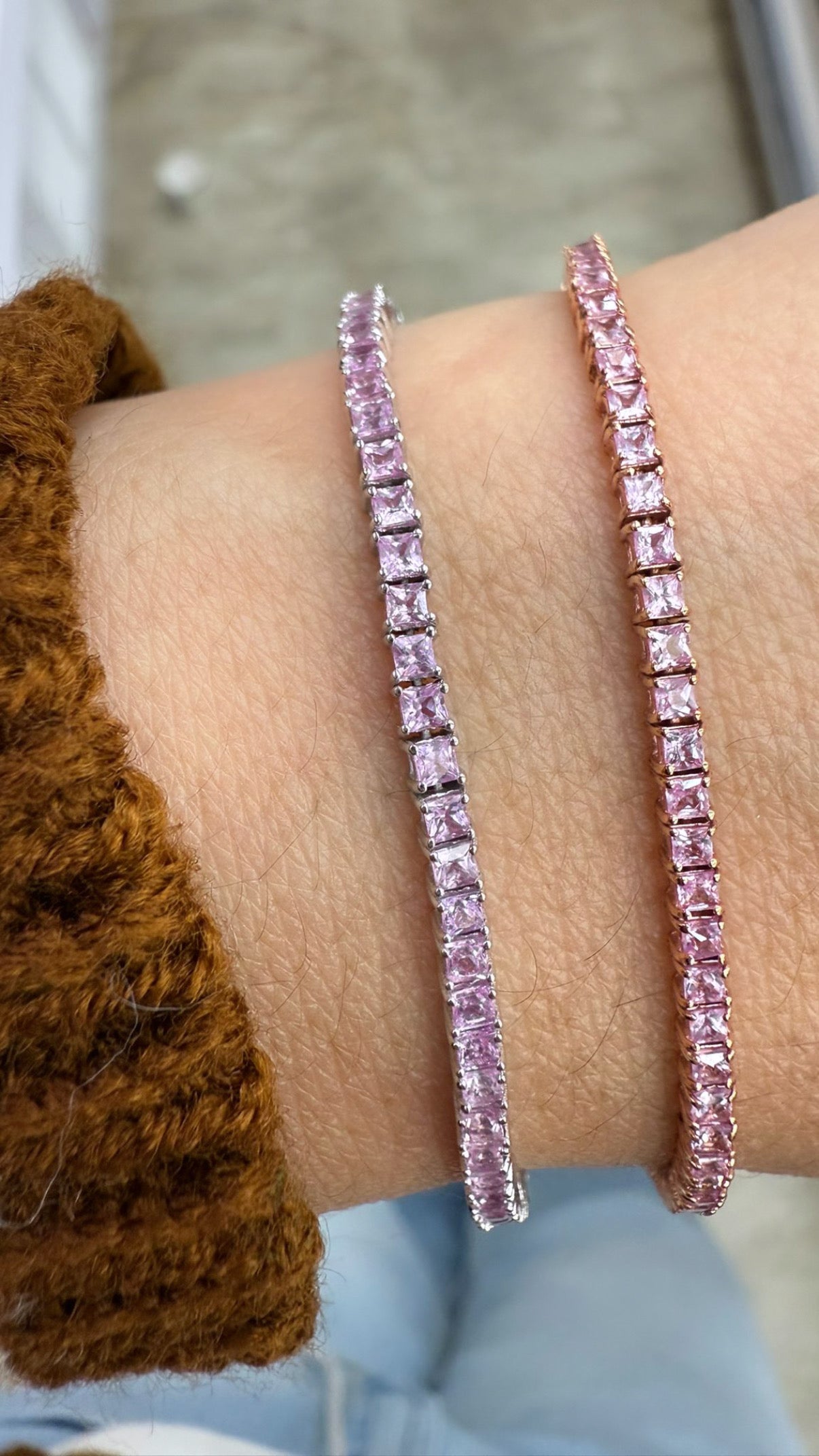 14K Yellow Gold Princess Cut Pink Sapphire Bracelet 7", 3.60CT