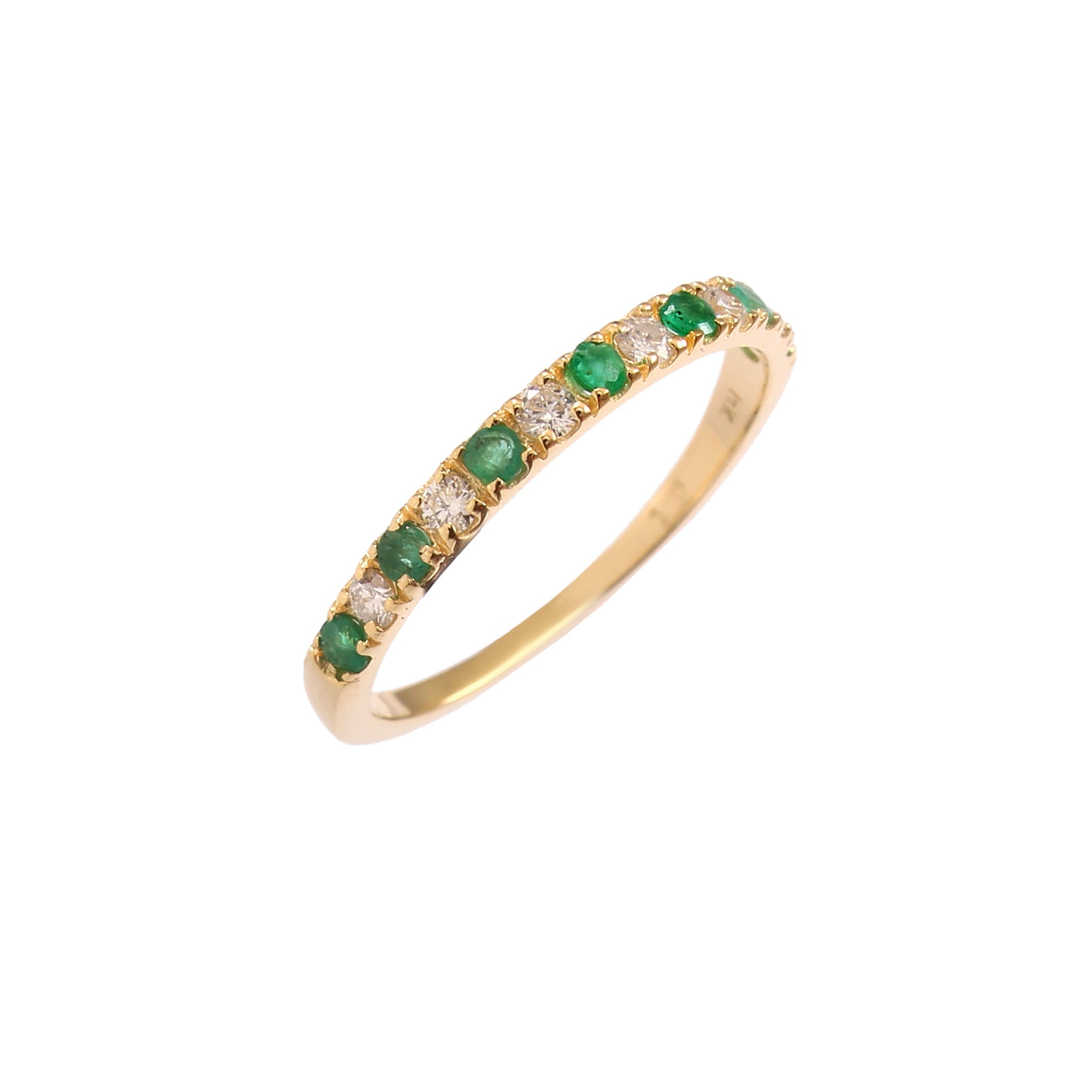 Anillo En Oro Amarillo De 14K Con Diamante Y Esmeralda 0.45 Ct