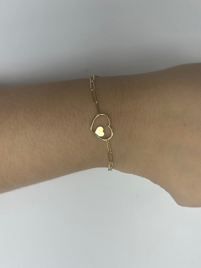 Pulsera De Corazón De Paperclip De Oro Amarillo De 14Kt   2.7 G