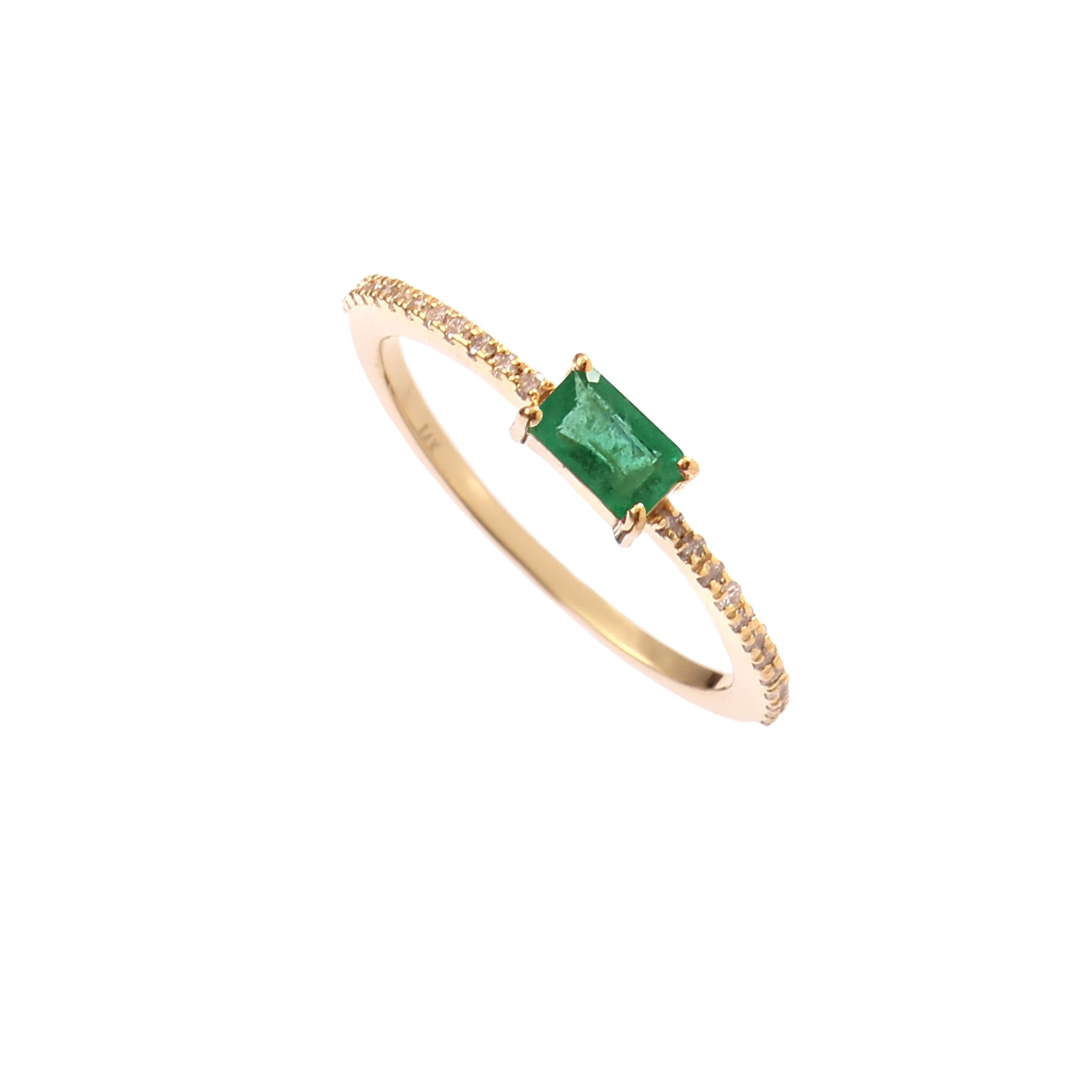 Anillo En Oro Amarillo De 14K Con Diamante Y Esmeralda 0.44 Ct