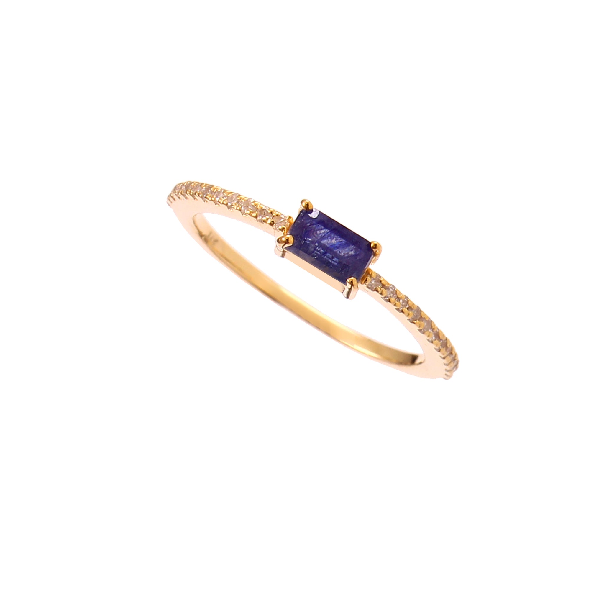 Anillo En Oro Amarillo De 14K Con Diamante Y Zafiro 0.59 Ct