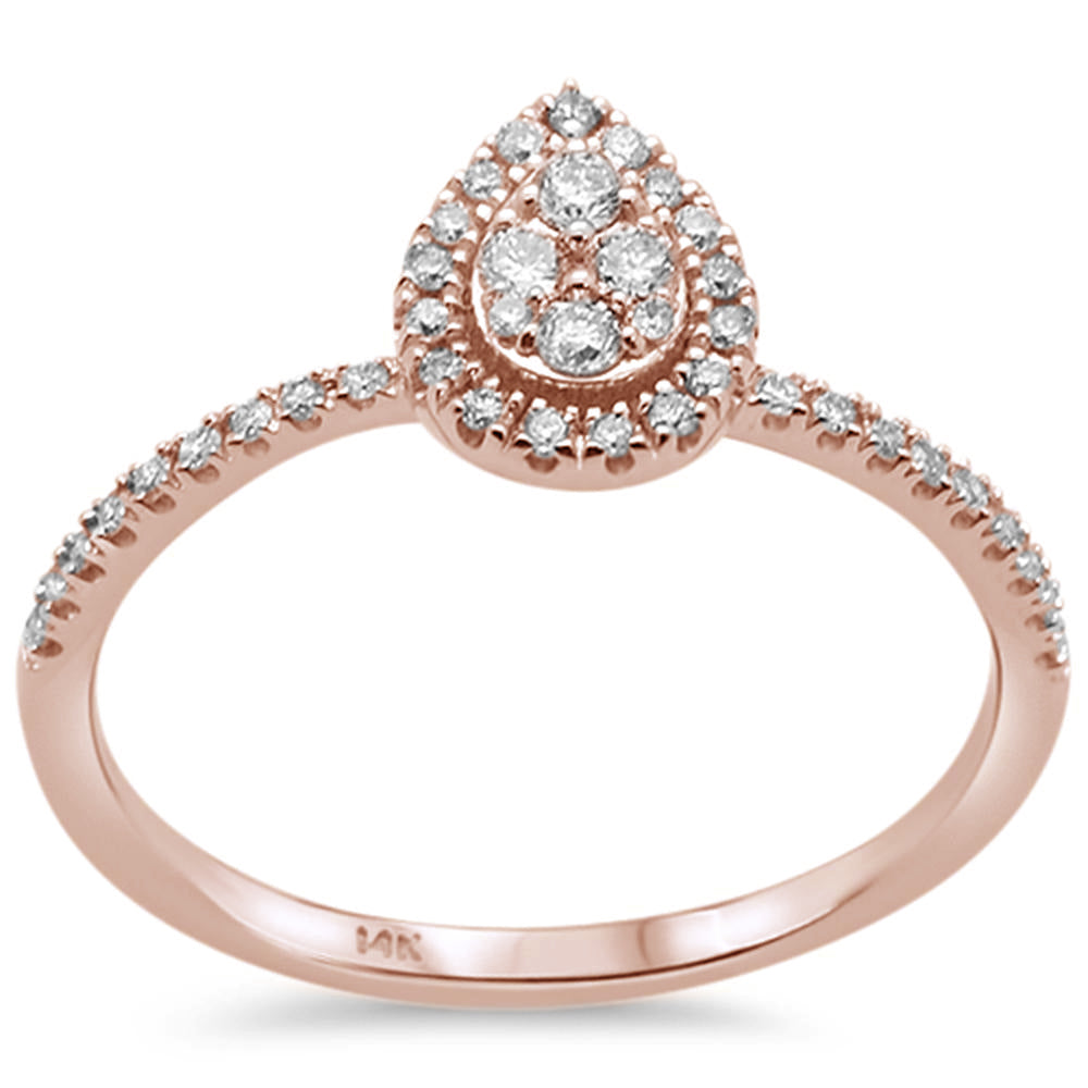 Anillo Solitaire Pera De Diamante En Oro Rosa De 14K .25Ct