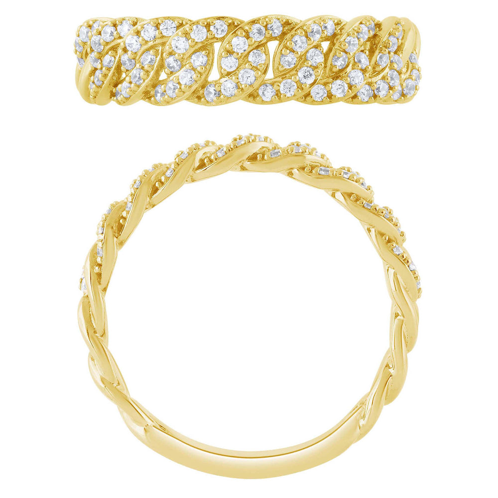Anillo Cubana De Diamante En Oro Amarillo De 14K .32Ct