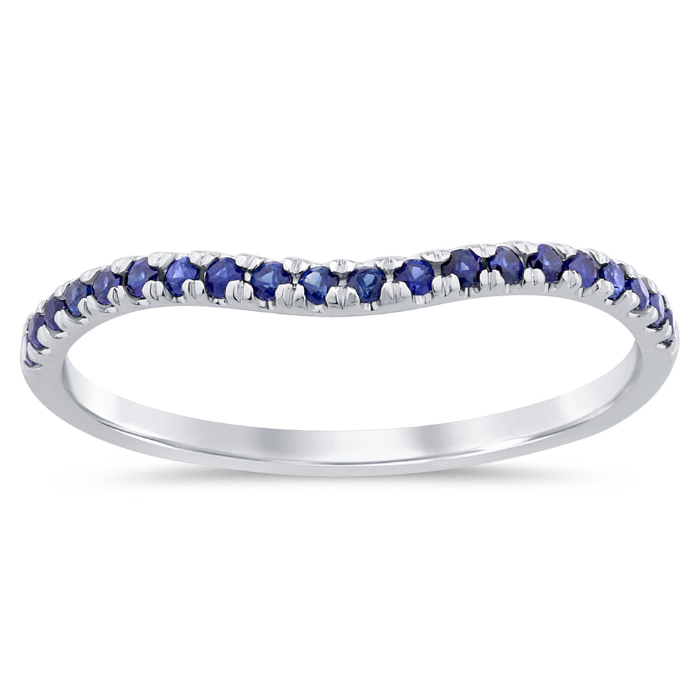 Anillo de oro blanco de 14K con zafiro azul y piedras preciosas naturales, 0.2CT.