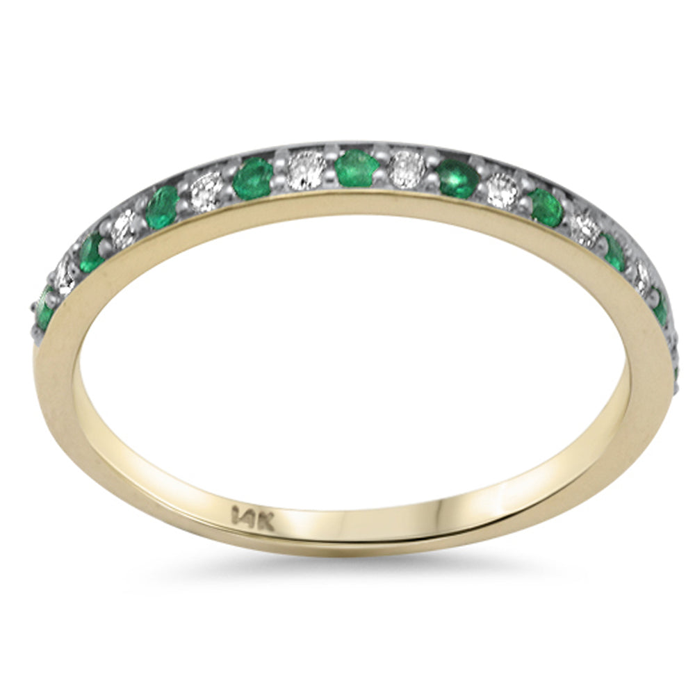 Anillo de Aniversario Alternando Diamante & Esmeralda en Oro Amarillo en 14K 0.2 CT